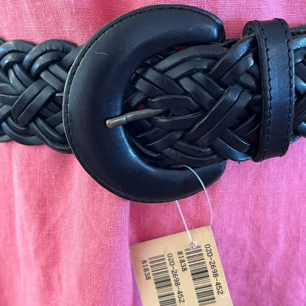 Harold's Woman's Black Leather Woven Braided Made In Turkey Belt Sz Lr